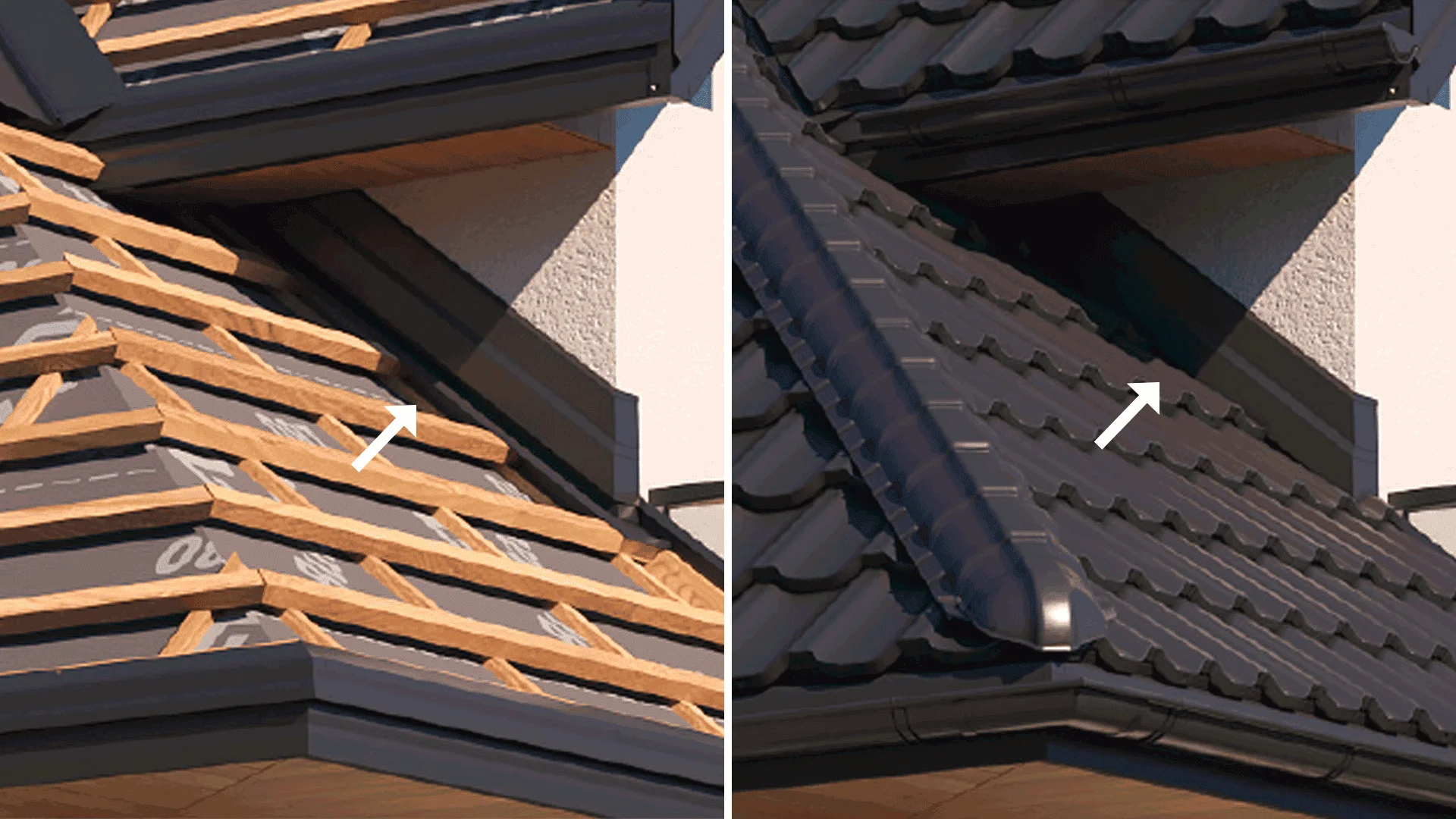 Anwendung des inneren Ortgangblechs auf einem Dach