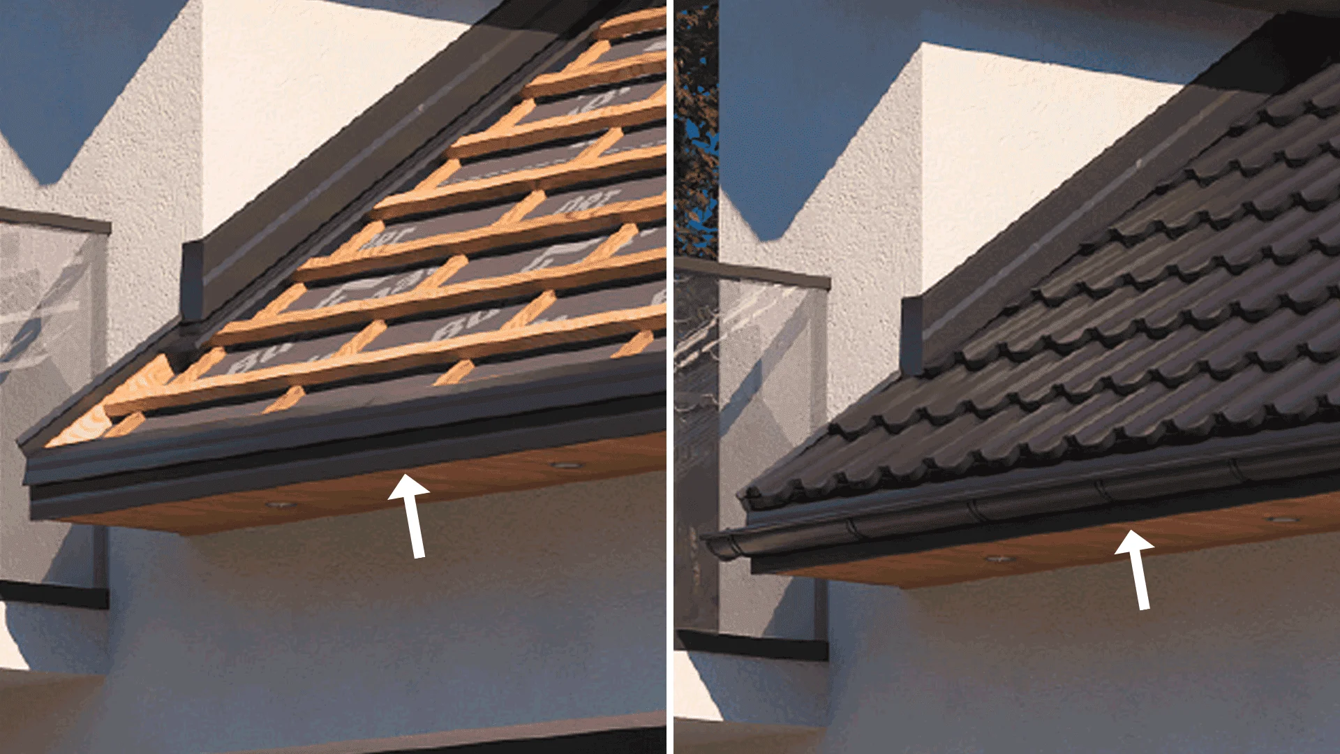 Anwendung des oberen Traufblechs auf einem Dach