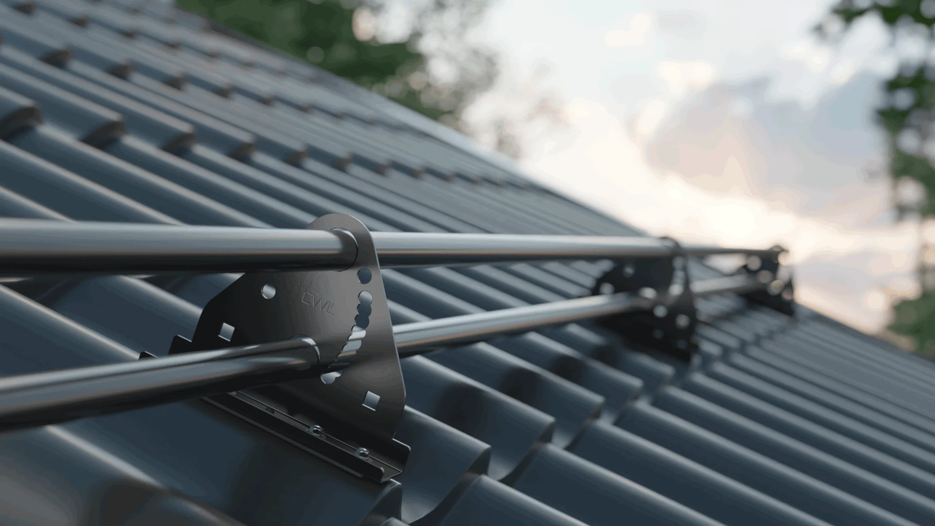 Schneefangsystem auf einem Dach befestigt