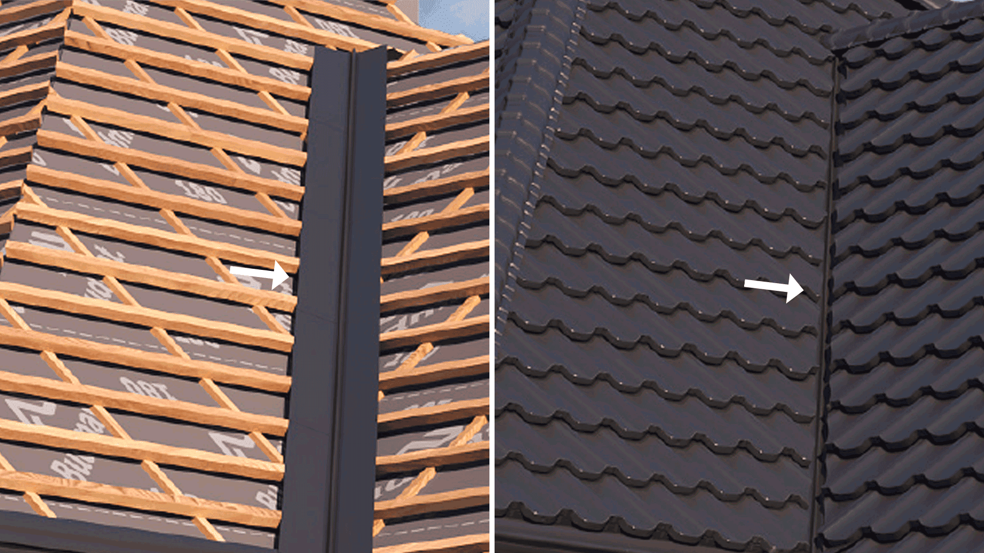 Anwendung der Kehlrinne auf einem Dach